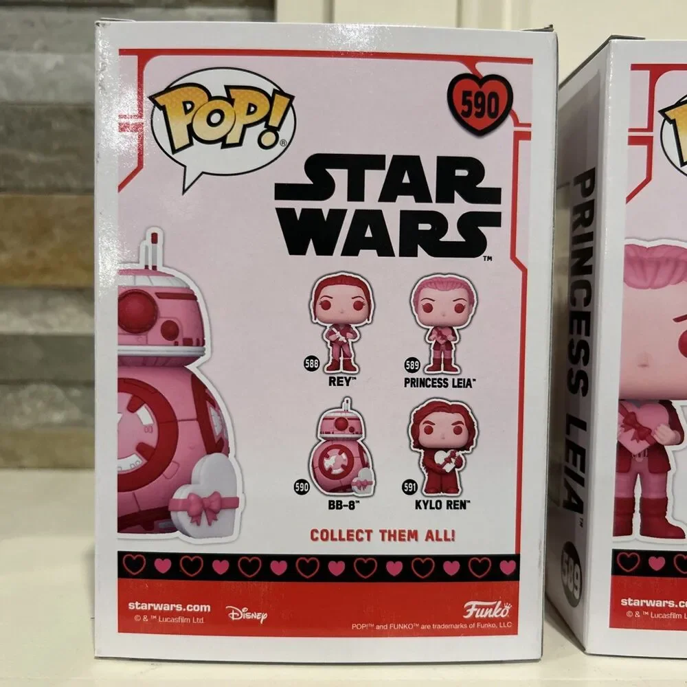 Funko Pop!Valentines Day BB-8, Princess Leia&Kylo Ren#589,590,591 w/ Protectors